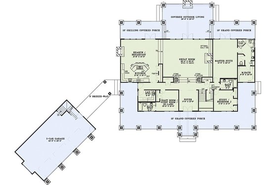 Floor Plan - Main Floor for Country House Plan #17-2398 - 6 bed, 5.5 bath