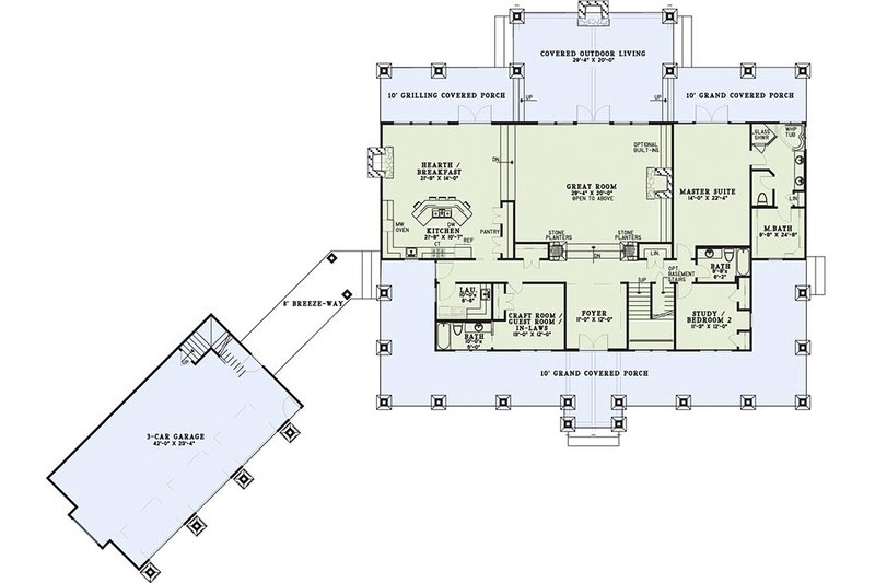 House Design - Floor Plan - Main Floor for Country House Plan #17-2398 - 6 bed, 5.5 bath