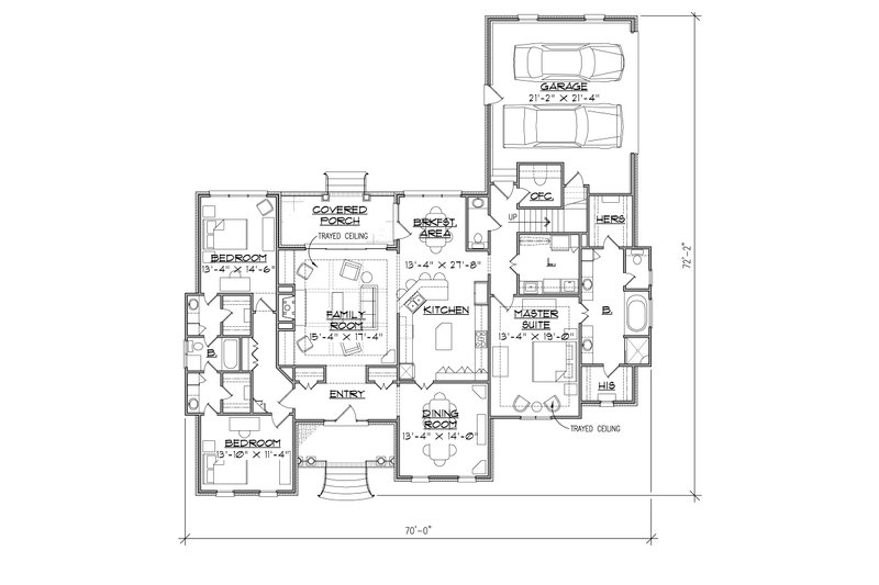 Architectural House Design - Floor Plan - Main Floor for Ranch House Plan #1054-25 - 3 bed, 2.5 bath