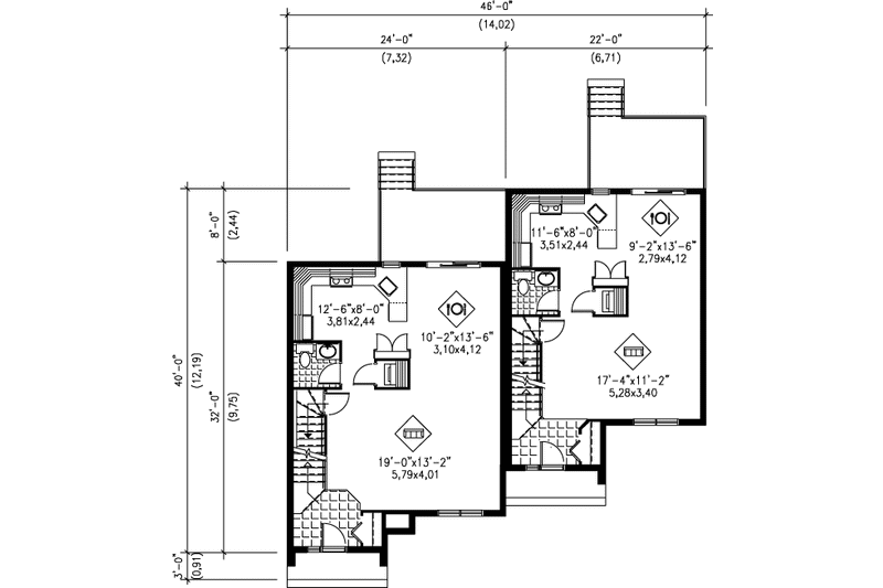 House Blueprint - Floor Plan - Main Floor for Modern House Plan #25-323 - 3 bed, 1.5 bath