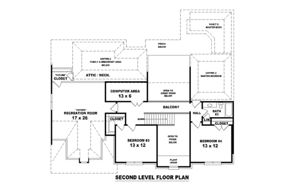 Floor Plan - Upper Floor for European House Plan #81-1514 - 4 bed, 3 bath