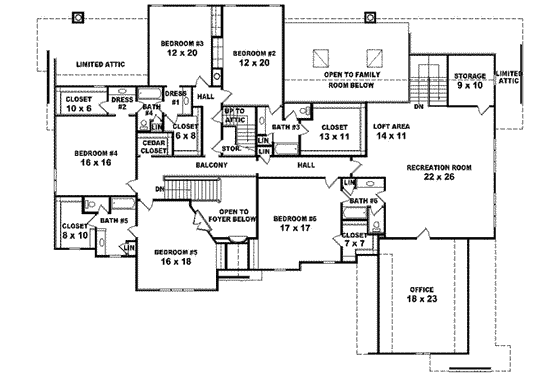 Floor Plan - Upper Floor for European House Plan #81-650 - 6 bed, 4 bath
