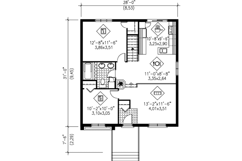 Home Plan - Floor Plan - Main Floor for Contemporary House Plan #25-4252 - 2 bed, 1 bath