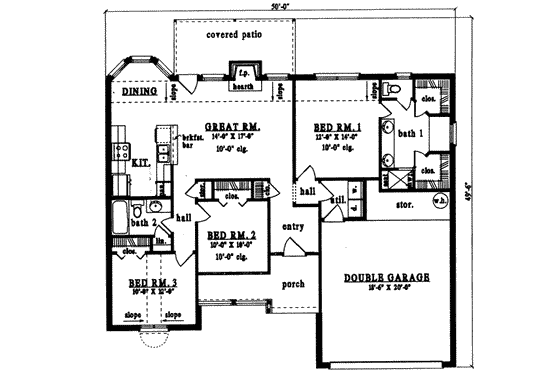 Floor Plan - Main Floor for Traditional House Plan #42-286 - 3 bed, 2 bath