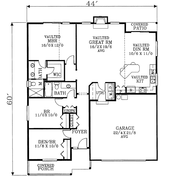 Traditional Style House Plan - 3 Beds 2 Baths 1487 Sq/Ft Plan #53-387 ...