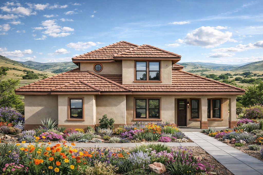 Exterior - Front Elevation 2 for Mediterranean House Plan #124-299 - 4 bed, 3 bath