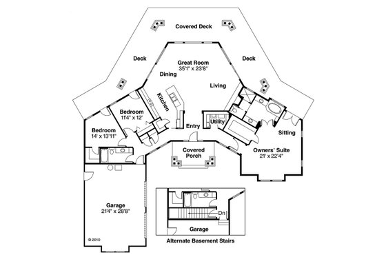 Floor Plan - Main Floor for Ranch House Plan #124-472 - 3 bed, 2 bath