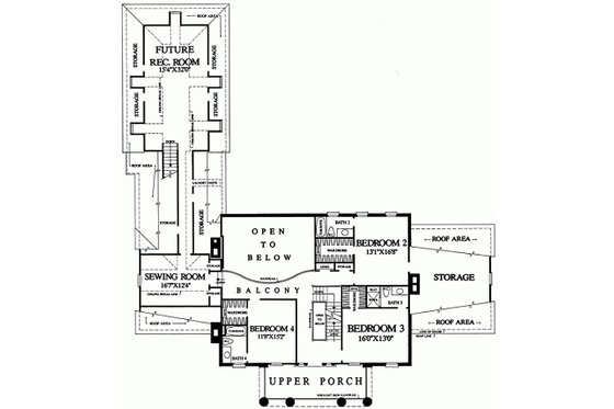 Floor Plan - Upper Floor for Southern House Plan #137-120 - 4 bed, 4 bath