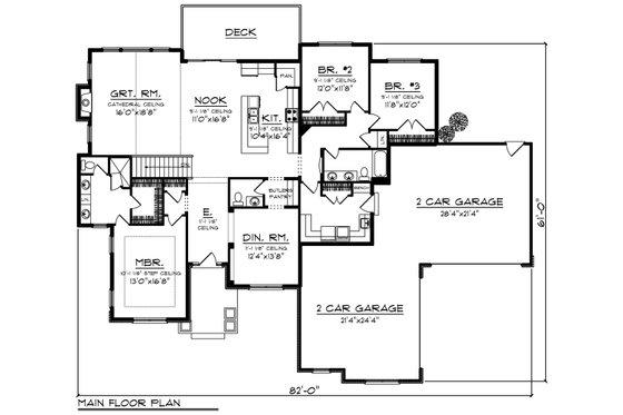 Floor Plan - Main Floor for Ranch House Plan #70-1274 - 3 bed, 2.5 bath