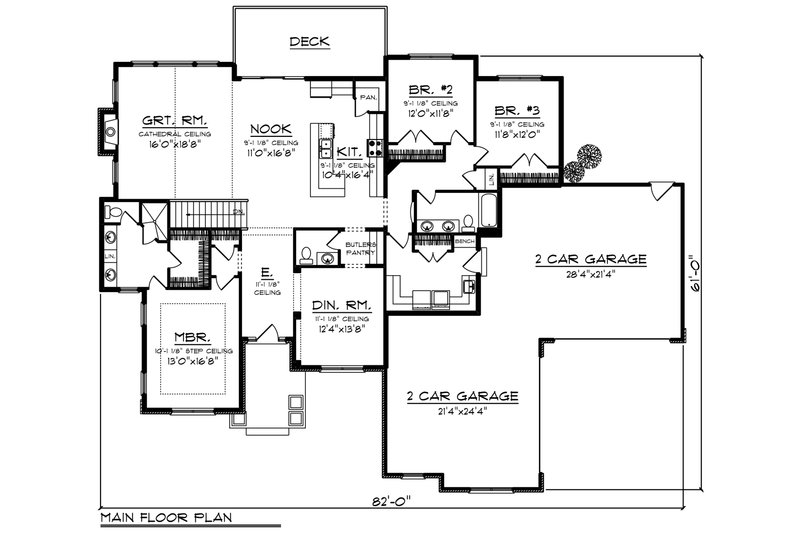 Architectural House Design - Floor Plan - Main Floor for Ranch House Plan #70-1274 - 3 bed, 2.5 bath