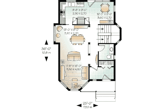 Floor Plan - Main Floor for European House Plan #23-451 - 3 bed, 1.5 bath