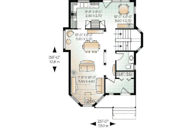 Architectural House Design - Floor Plan - Main Floor for European House Plan #23-451 - 3 bed, 1.5 bath