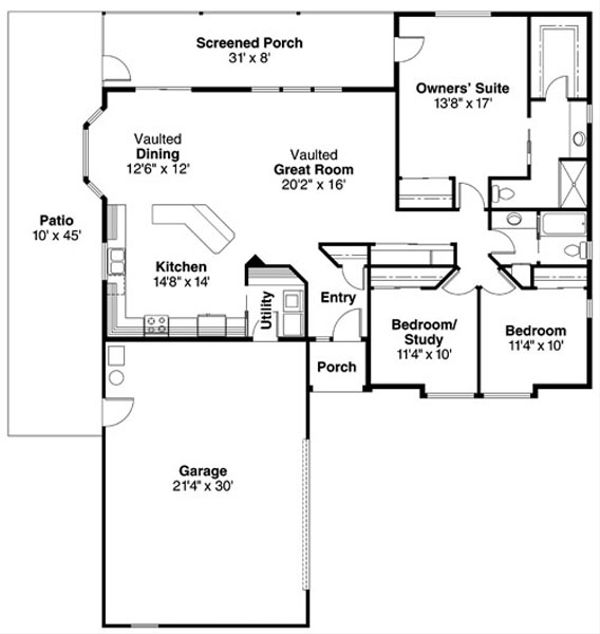 Architectural House Design - Traditional Floor Plan - Main Floor Plan #124-734