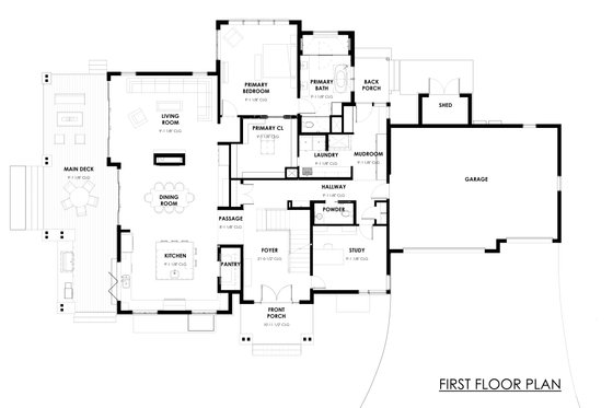 Floor Plan - Main Floor for Craftsman House Plan #1042-27 - 5 bed, 4.5 bath