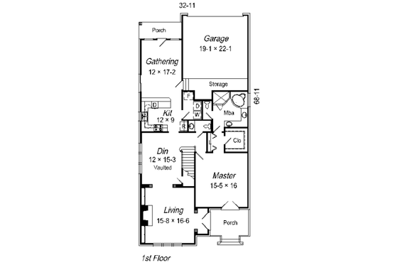 Floor Plan - Main Floor for Colonial House Plan #329-244 - 3 bed, 2.5 bath