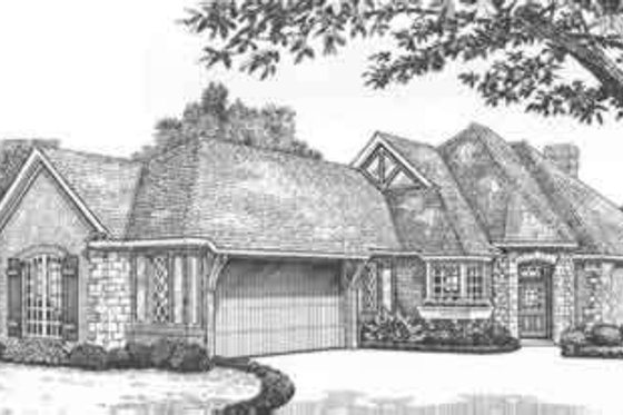 Exterior - Front Elevation for Tudor House Plan #310-480 - 2 bed, 2 bath
