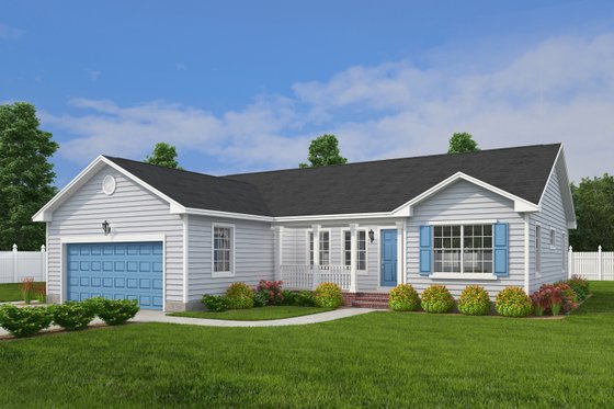 Exterior - Front Elevation 3 for Ranch House Plan #1082-4 - 3 bed, 2.5 bath