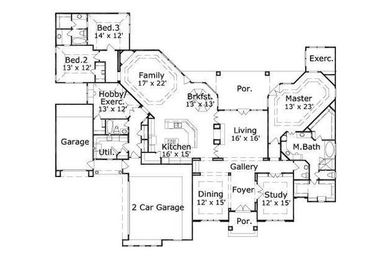 Floor Plan - Main Floor for Mediterranean House Plan #411-224 - 4 bed, 3 bath