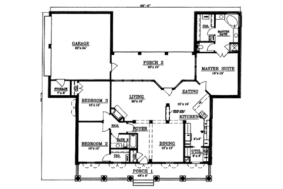 Floor Plan - Main Floor for Country House Plan #14-226 - 3 bed, 2 bath