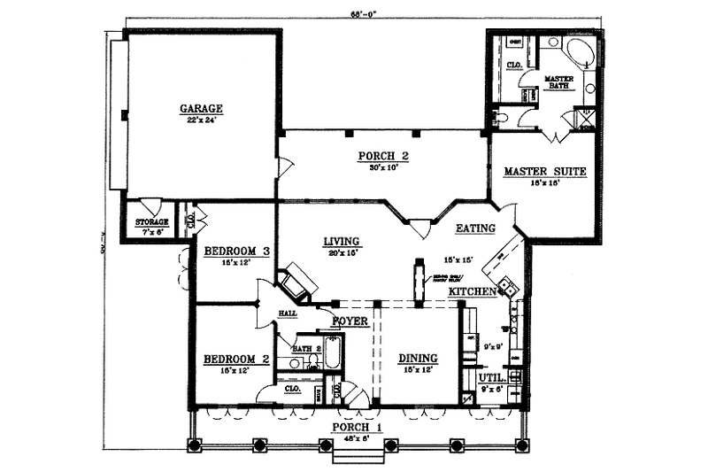 Home Plan - Floor Plan - Main Floor for Country House Plan #14-226 - 3 bed, 2 bath
