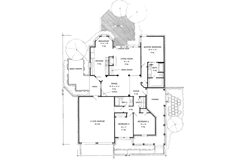 Home Plan - Floor Plan - Main Floor for Southern House Plan #410-334 - 3 bed, 2 bath
