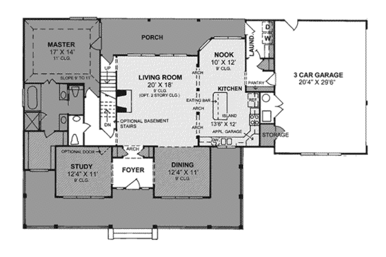 Floor Plan - Main Floor 1 for Farmhouse House Plan #20-342 - 4 bed, 3.5 bath