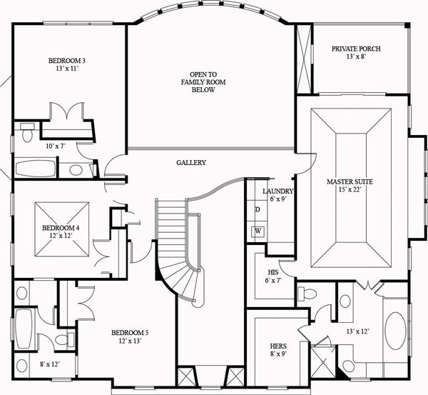 Architectural House Design - European Floor Plan - Upper Floor Plan #119-341