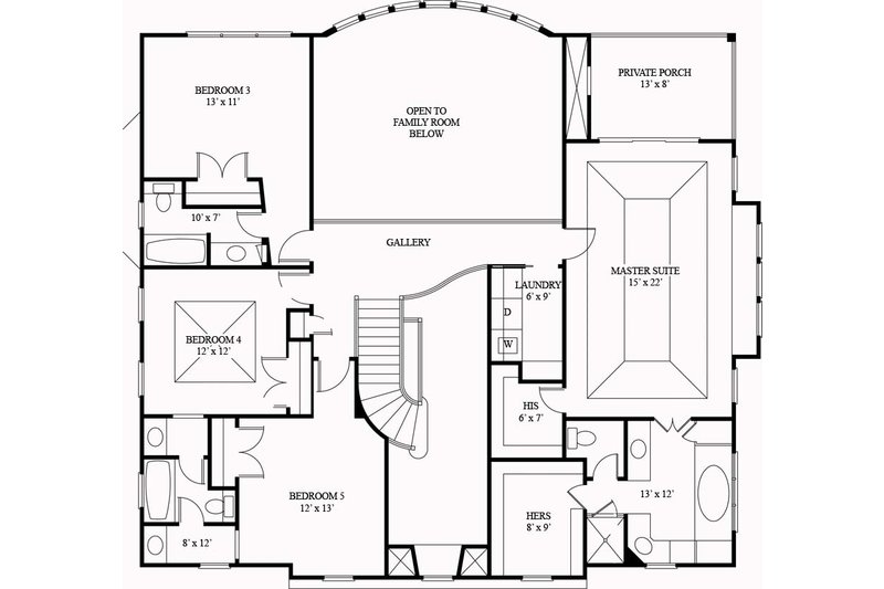 Architectural House Design - Floor Plan - Upper Floor for European House Plan #119-341 - 4 bed, 4 bath