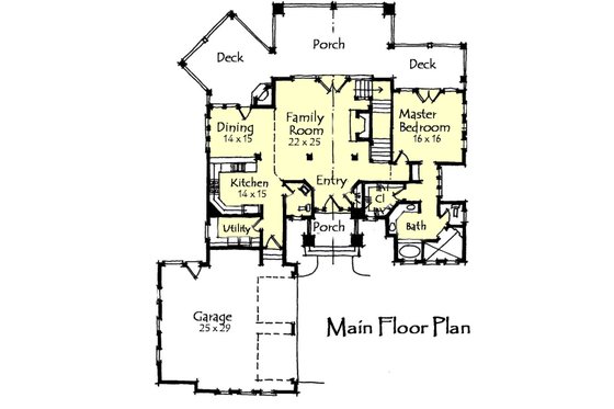 Floor Plan - Main Floor for Craftsman House Plan #921-17 - 3 bed, 3.5 bath