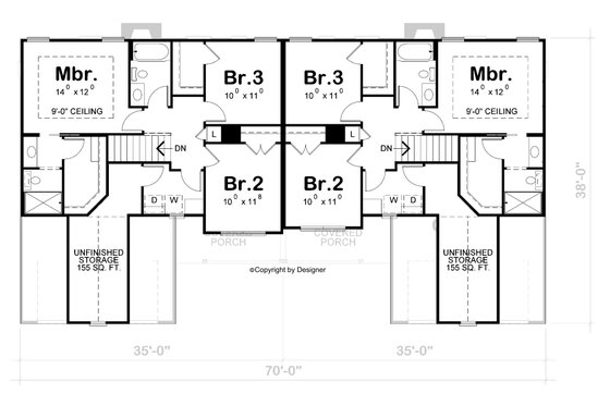 Floor Plan - Upper Floor for Farmhouse House Plan #20-2549 - 3 bed, 2.5 bath