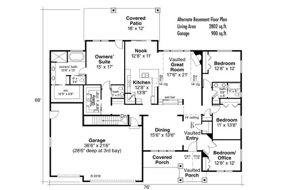 Floor Plan - Other Floor for Ranch House Plan #124-1124 - 4 bed, 2.5 bath