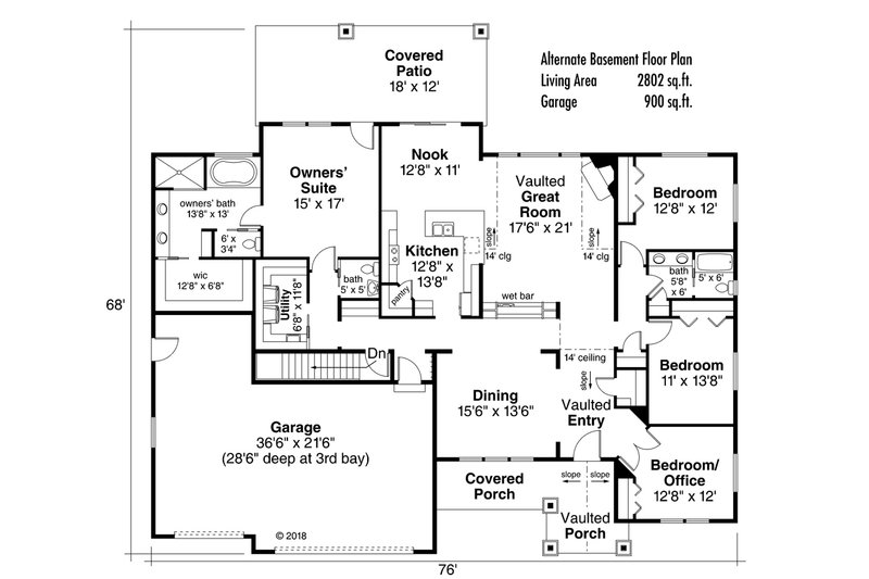 Architectural House Design - Floor Plan - Other Floor for Ranch House Plan #124-1124 - 4 bed, 2.5 bath