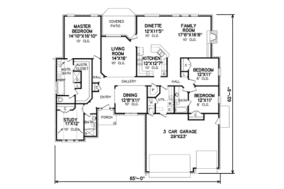 Floor Plan - Main Floor for Traditional House Plan #65-418 - 4 bed, 3 bath