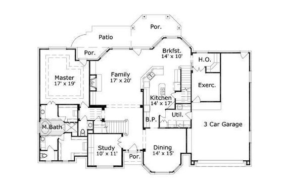 Floor Plan - Main Floor for European House Plan #411-416 - 4 bed, 3.5 bath