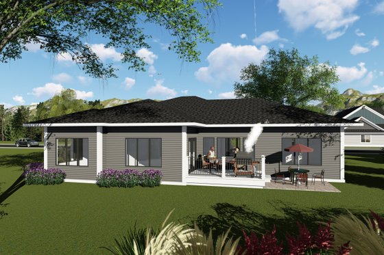 Exterior - Rear Elevation for Ranch House Plan #70-1423 - 3 bed, 2.5 bath