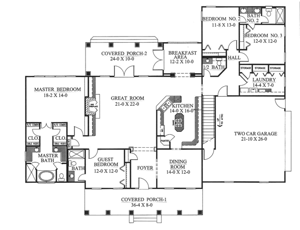 Architectural House Design - Southern Floor Plan - Main Floor Plan #44-111