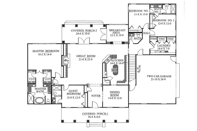 Home Plan - Floor Plan - Main Floor for Southern House Plan #44-111 - 4 bed, 3.5 bath