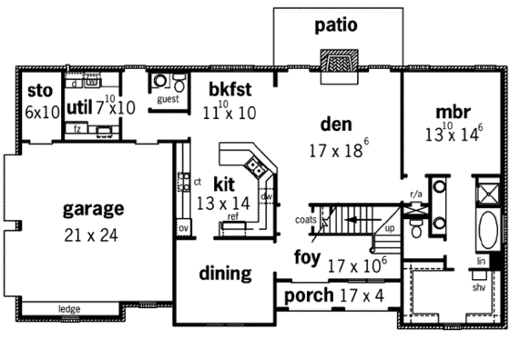 Floor Plan - Main Floor for European House Plan #16-275 - 4 bed, 3.5 bath