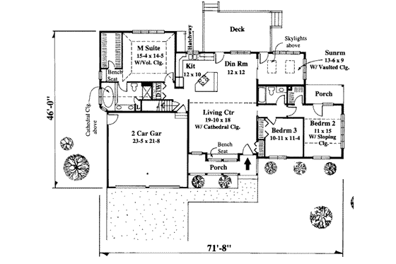 Floor Plan - Main Floor for Ranch House Plan #75-130 - 3 bed, 2 bath