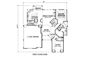 Floor Plan - Main Floor for European House Plan #67-161 - 4 bed, 3 bath