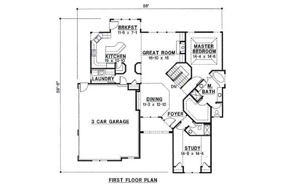 Floor Plan - Main Floor for European House Plan #67-161 - 4 bed, 3 bath