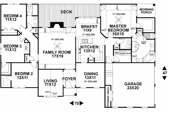 Floor Plan - Main Floor for Southern House Plan #56-168 - 4 bed, 2.5 bath