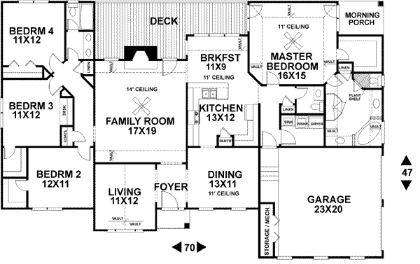 Home Plan - Southern Floor Plan - Main Floor Plan #56-168