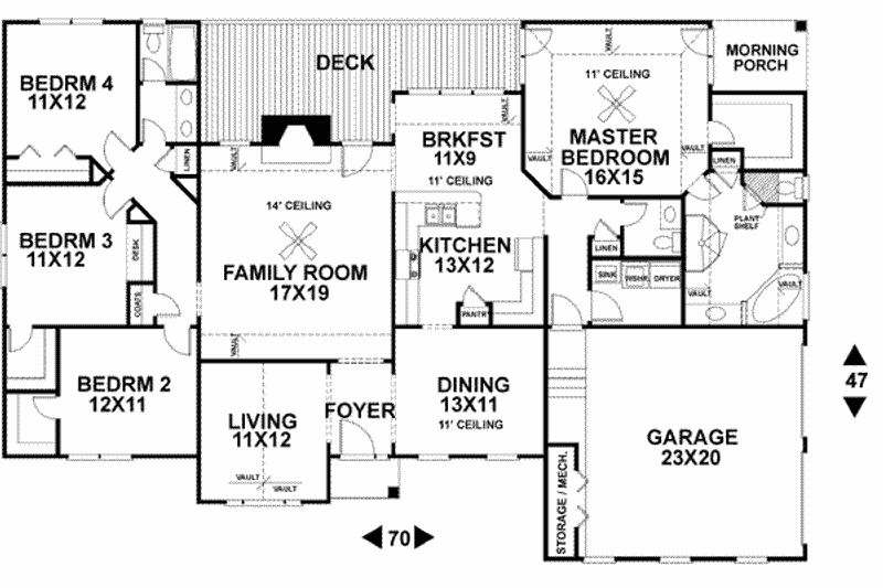 Dream House Plan - Floor Plan - Main Floor for Southern House Plan #56-168 - 4 bed, 2.5 bath