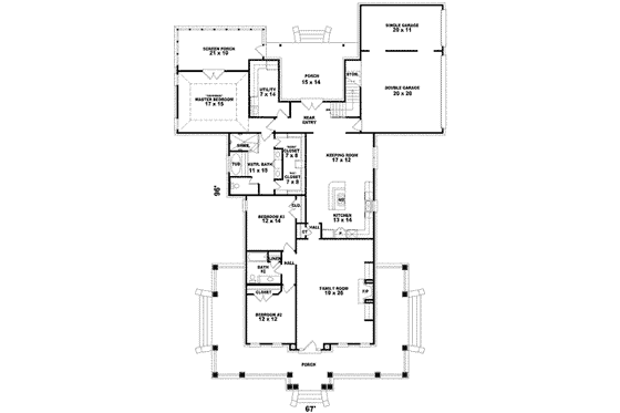 Floor Plan - Main Floor for Southern House Plan #81-1223 - 3 bed, 2 bath