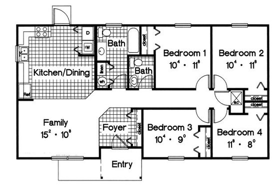 Floor Plan - Main Floor for Ranch House Plan #417-109 - 4 bed, 1.5 bath