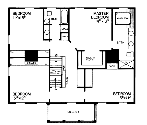 Colonial Floor Plan - Upper Floor Plan #72-360