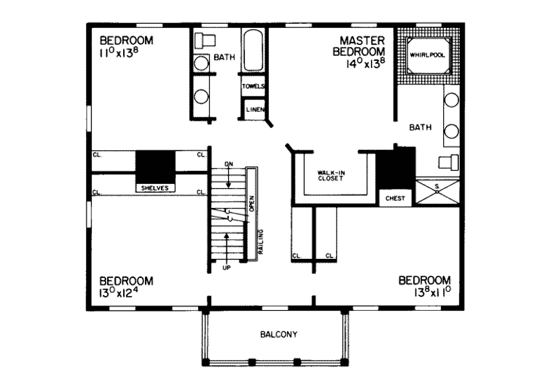 Home Plan - Floor Plan - Upper Floor for Colonial House Plan #72-360 - 4 bed, 4 bath