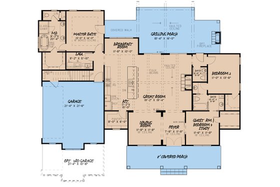 Floor Plan - Main Floor for Farmhouse House Plan #923-409 - 3 bed, 2.5 bath