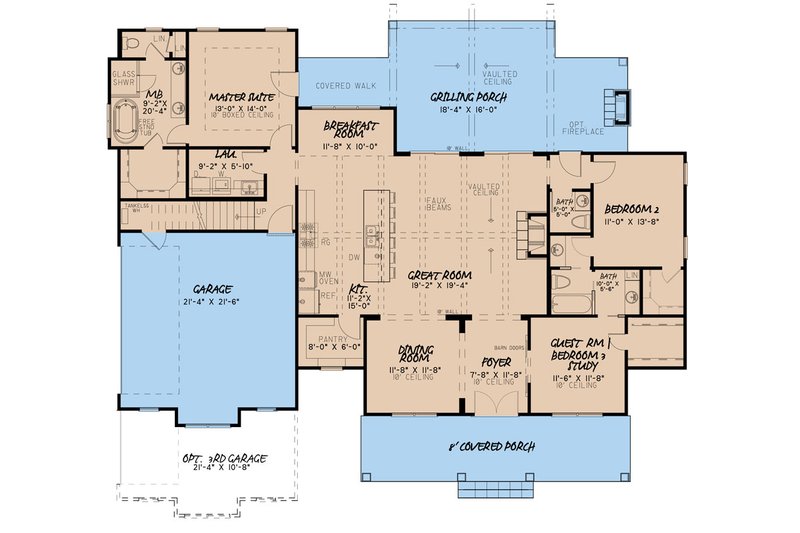 House Design - Floor Plan - Main Floor for Farmhouse House Plan #923-409 - 3 bed, 2.5 bath